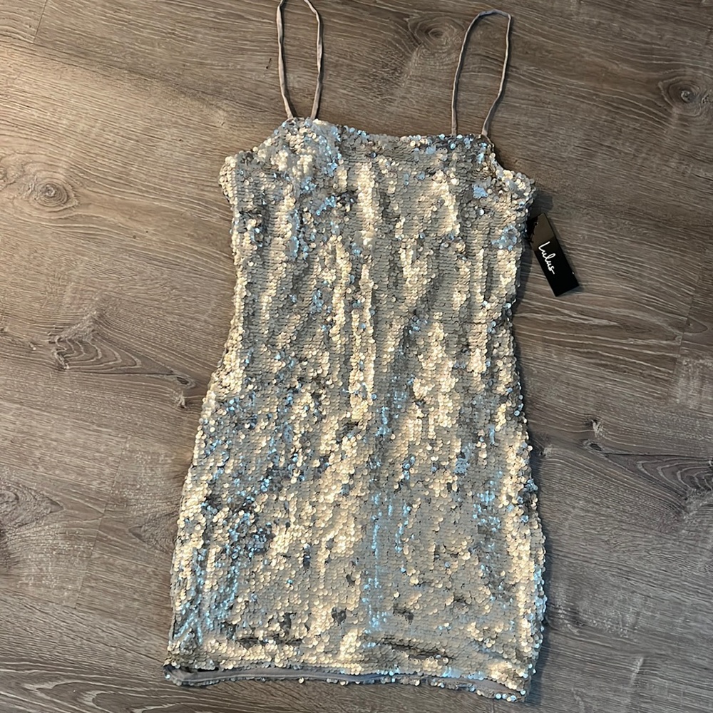 NWT! Lulus Silver Sequin Spaghetti Strap Dress